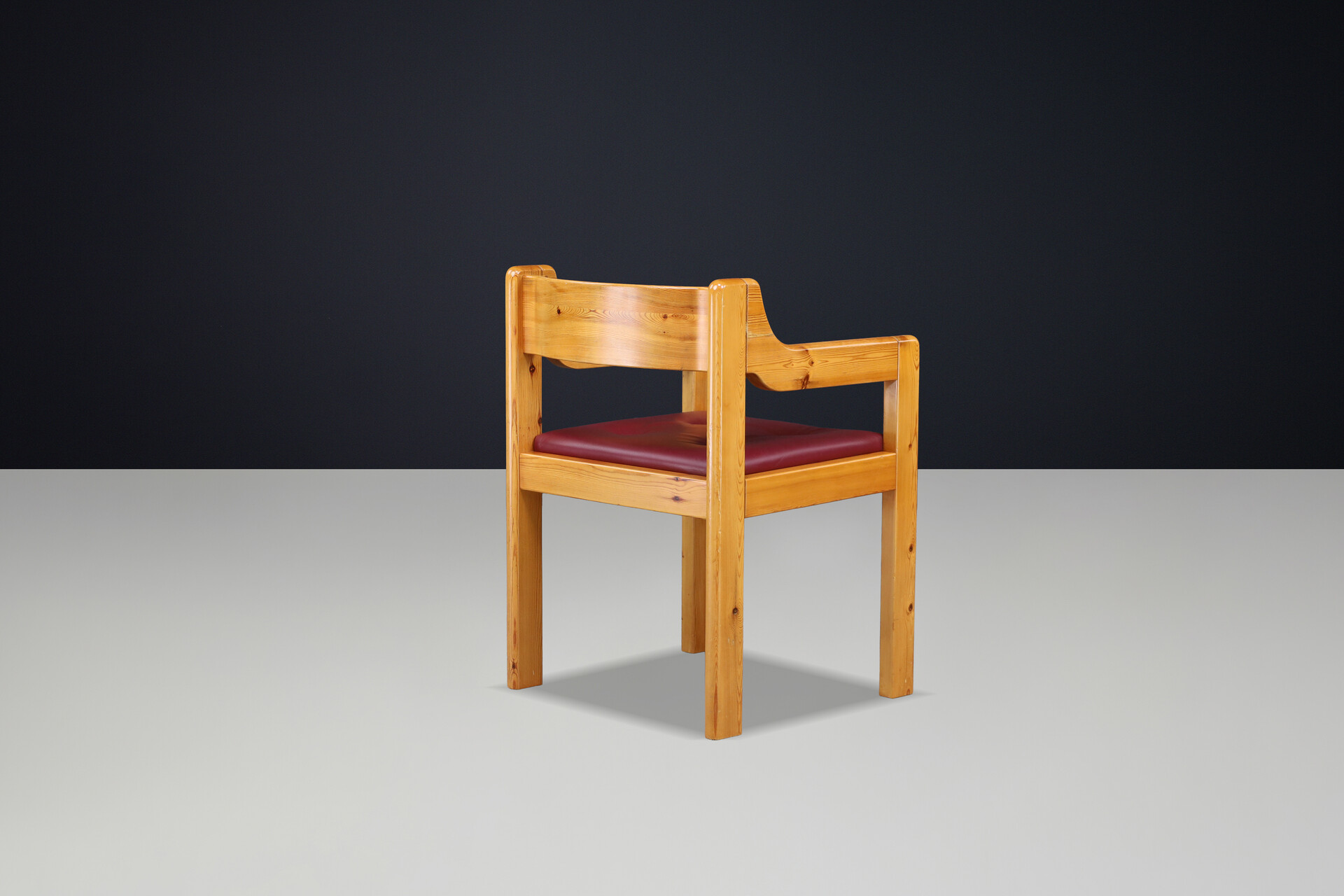 French Alpine Chalet Dining Chairs in Solid Pine with Red Leather Seats 1970s Late-20th century