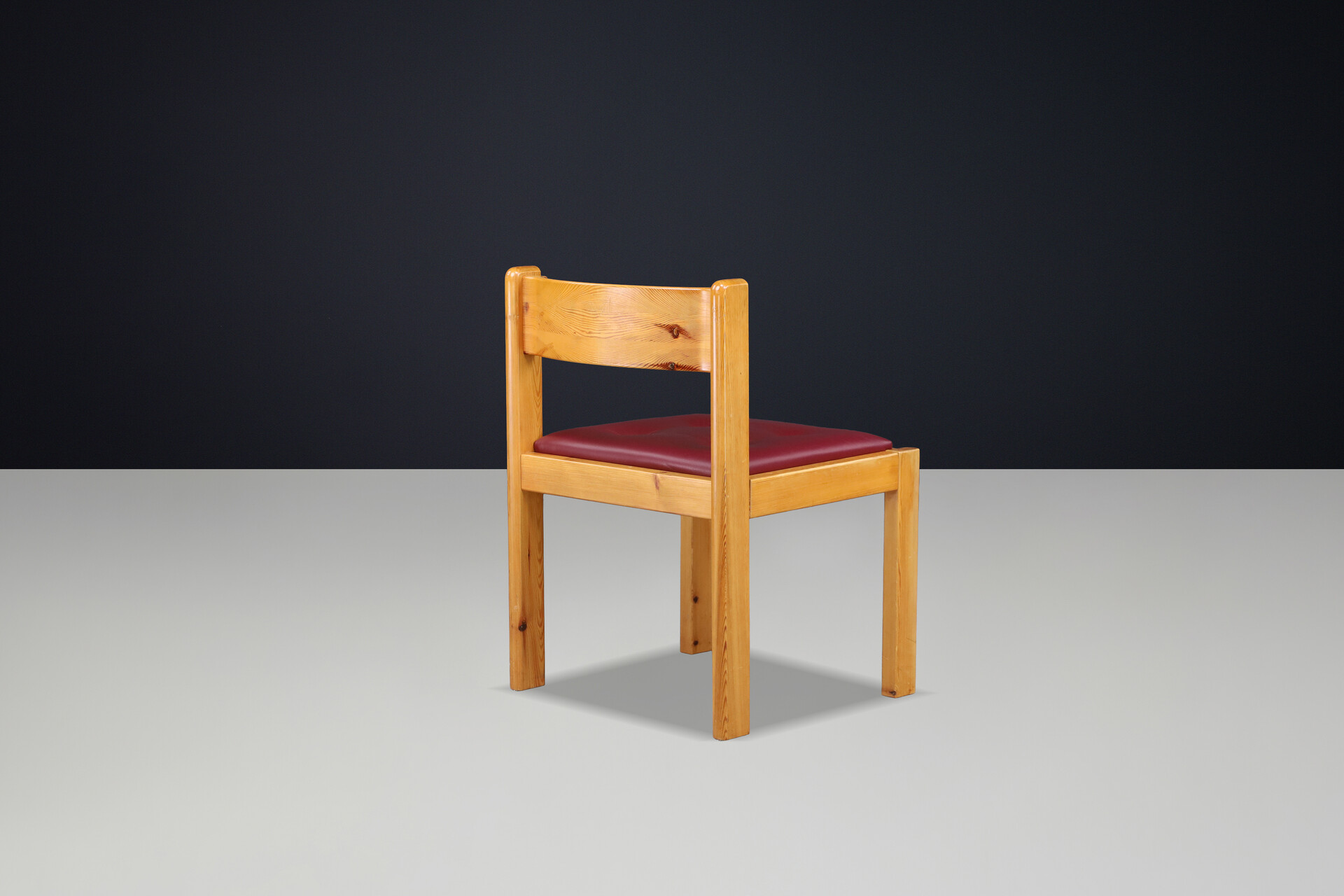 French Alpine Chalet Dining Chairs in Solid Pine with Red Leather Seats 1970s Late-20th century