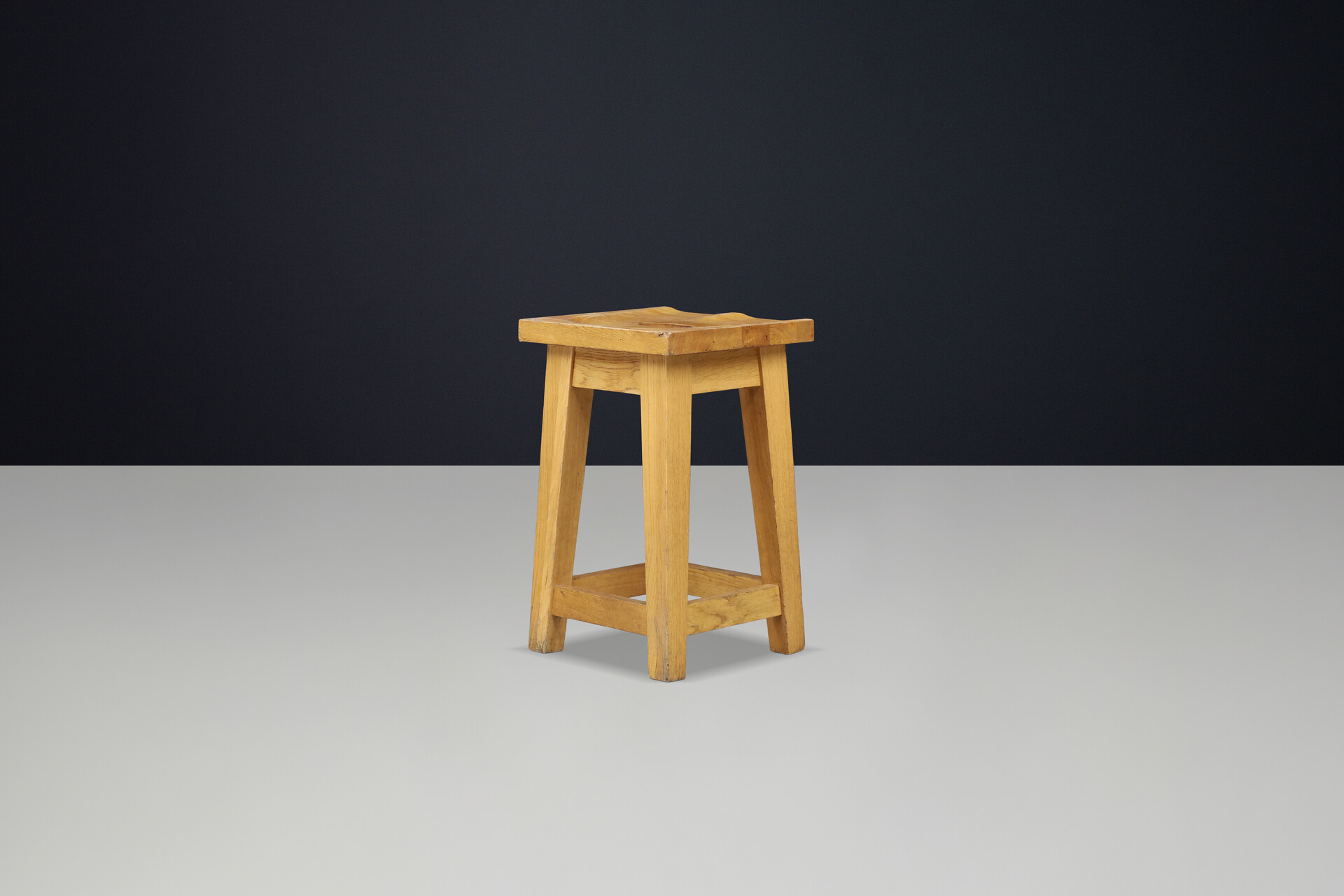 French Alpine Solid Oak Chalet Stool, France 1970s | Rustic Wabi Sabi Late-20th century