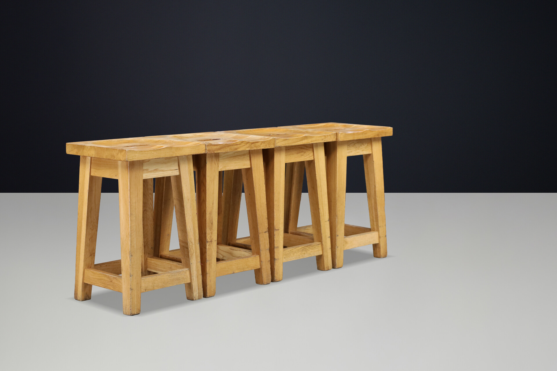 French Alpine Solid Oak Chalet Stool, France 1970s | Rustic Wabi Sabi Late-20th century