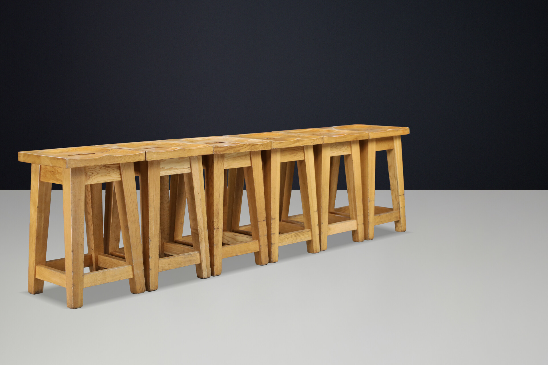 French Alpine Solid Oak Chalet Stool, France 1970s | Rustic Wabi Sabi Late-20th century