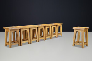 French Alpine Solid Oak Chalet Stool, France 1970s | Rustic Wabi Sabi Late-20th century