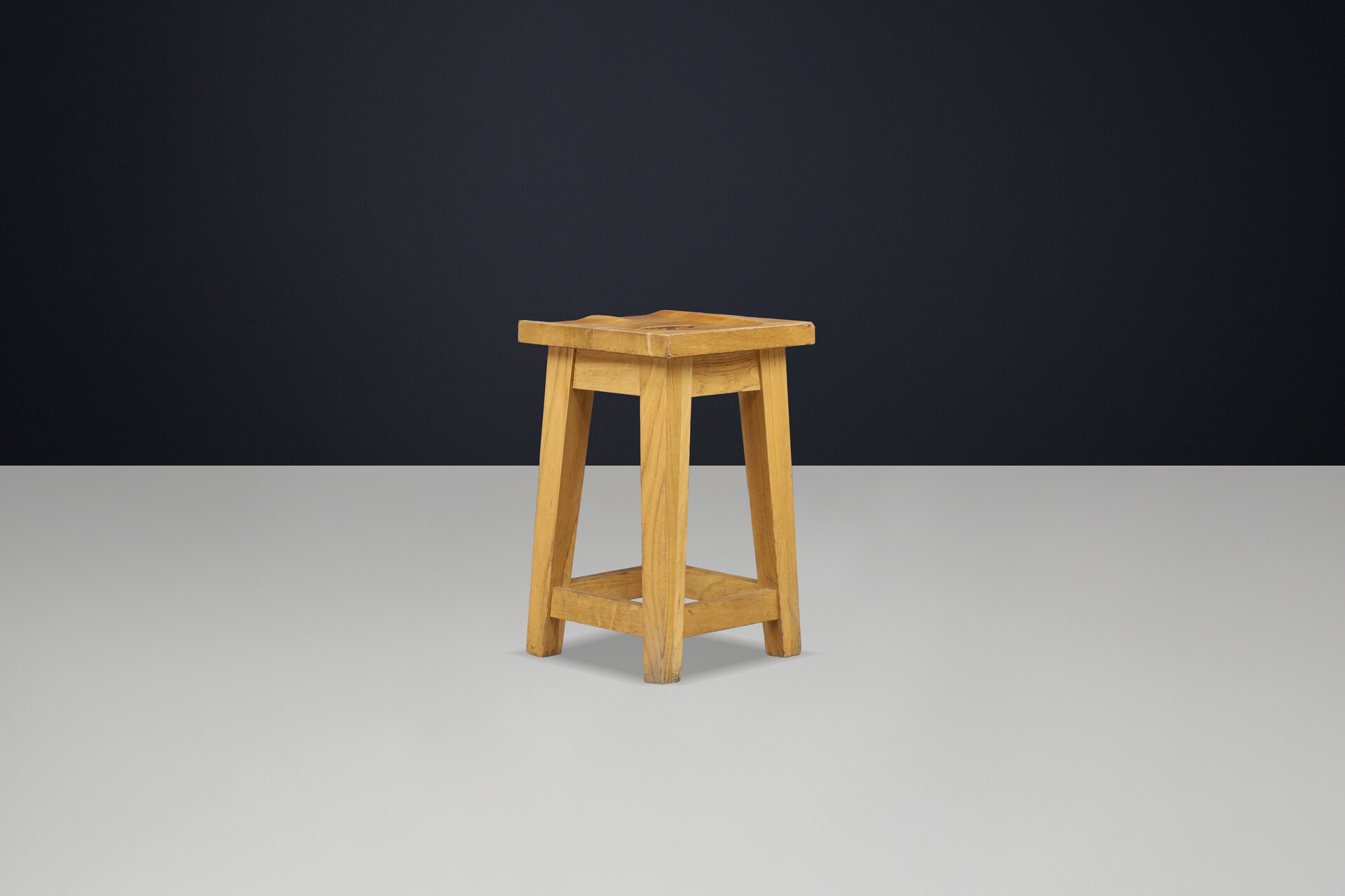 French Alpine Solid Oak Chalet Stool, France 1970s | Rustic Wabi Sabi Late-20th century