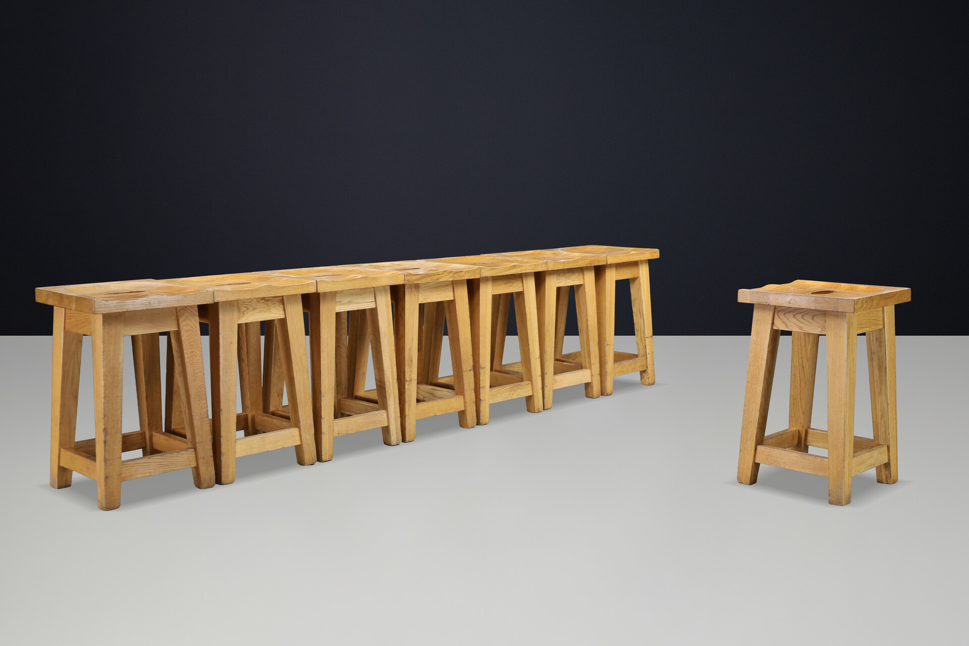 French Alpine Solid Oak Chalet Stool, France 1970s | Rustic Wabi Sabi Late-20th century