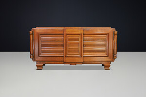 French Art Deco Patinated Oak Sideboard with Relief Carved Doors, 1940s Early-20th century