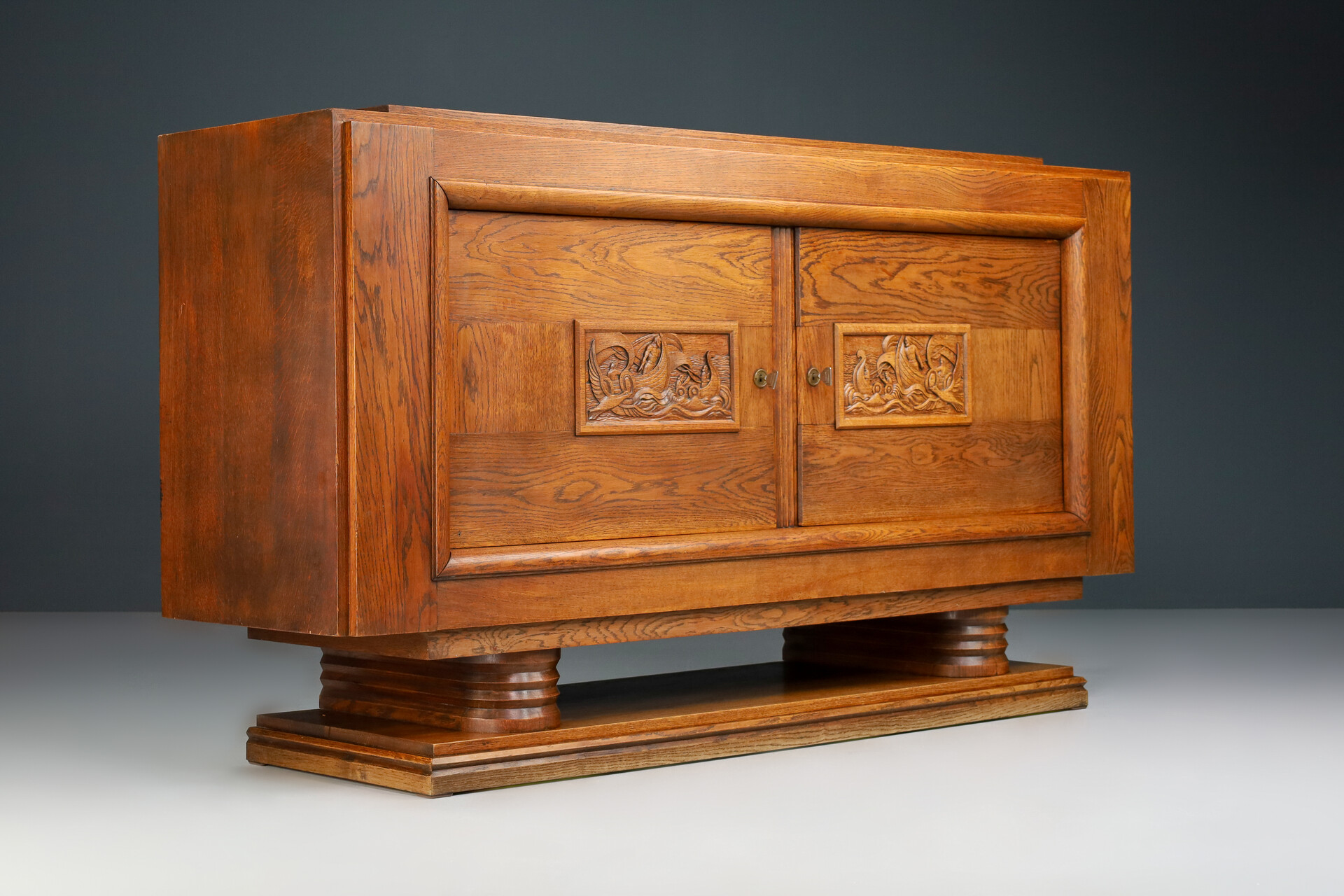 French Art Deco Sideboard in Oak by Charles Dudouyt , France 1940s Mid-20th century