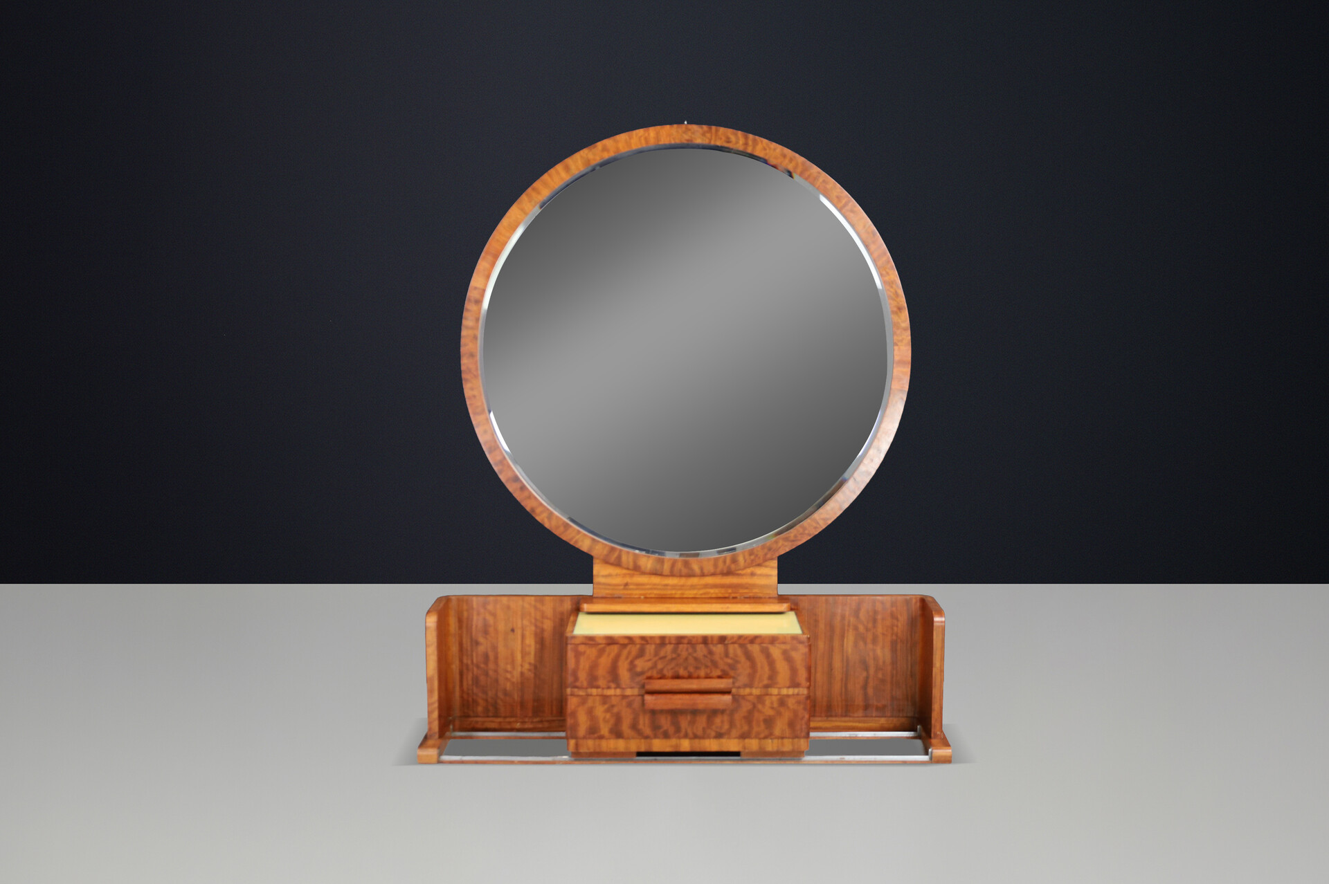 French Art Deco Vanity with Sliding Center Cabinet and Stool, 1930s Early-20th century