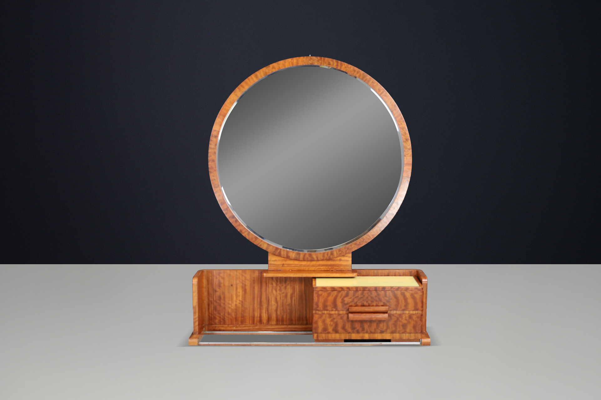 French Art Deco Vanity with Sliding Center Cabinet and Stool, 1930s Early-20th century