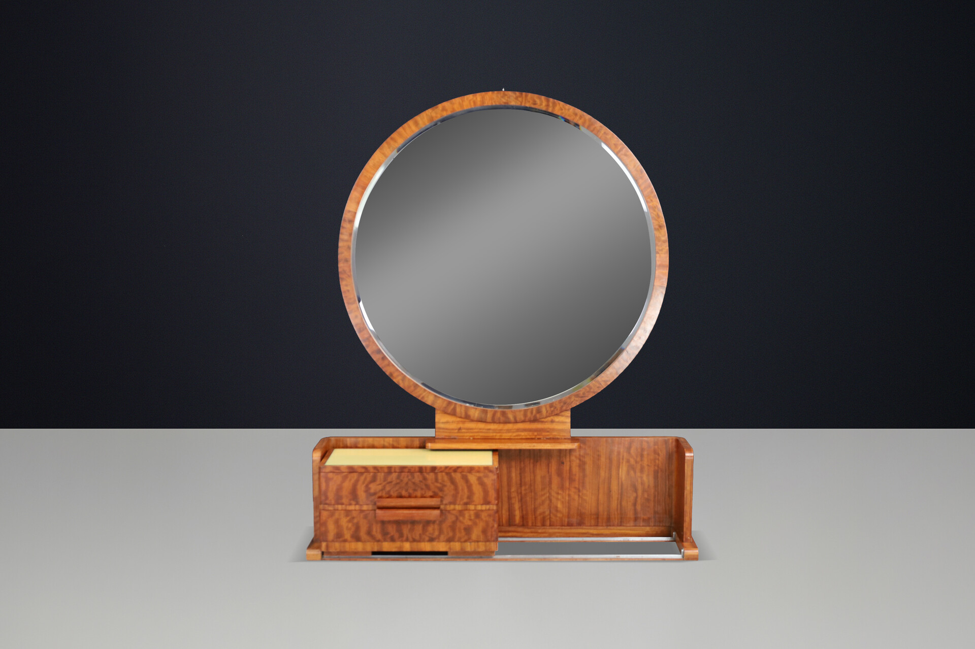 French Art Deco Vanity with Sliding Center Cabinet and Stool, 1930s Early-20th century