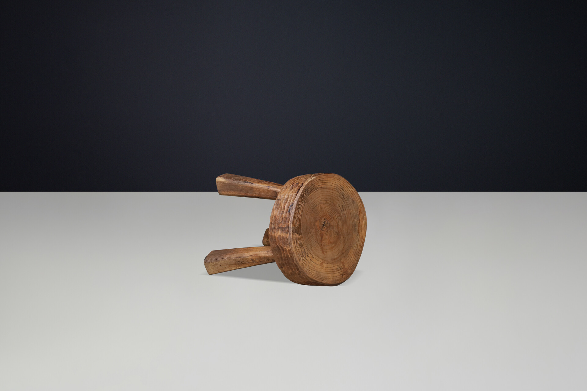 French Hand-Carved Solid Oak Primitive Stool, France, 1950s Mid-20th century