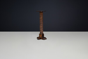 French Hand-Carved Spiral Wooden Pedestal with Original Patina, 1940s Mid-20th century