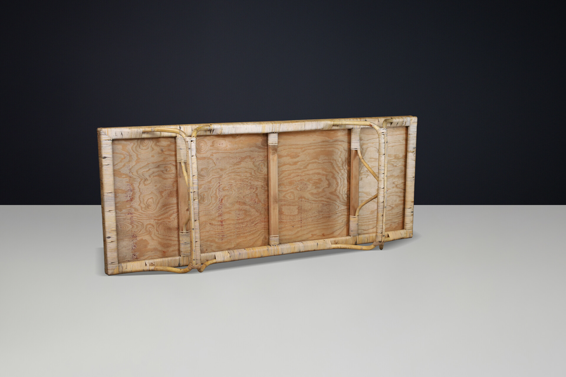 French Mid-Century Bamboo Daybed 1950s Audoux Minet Style Woven Rattan Platform Mid-20th century