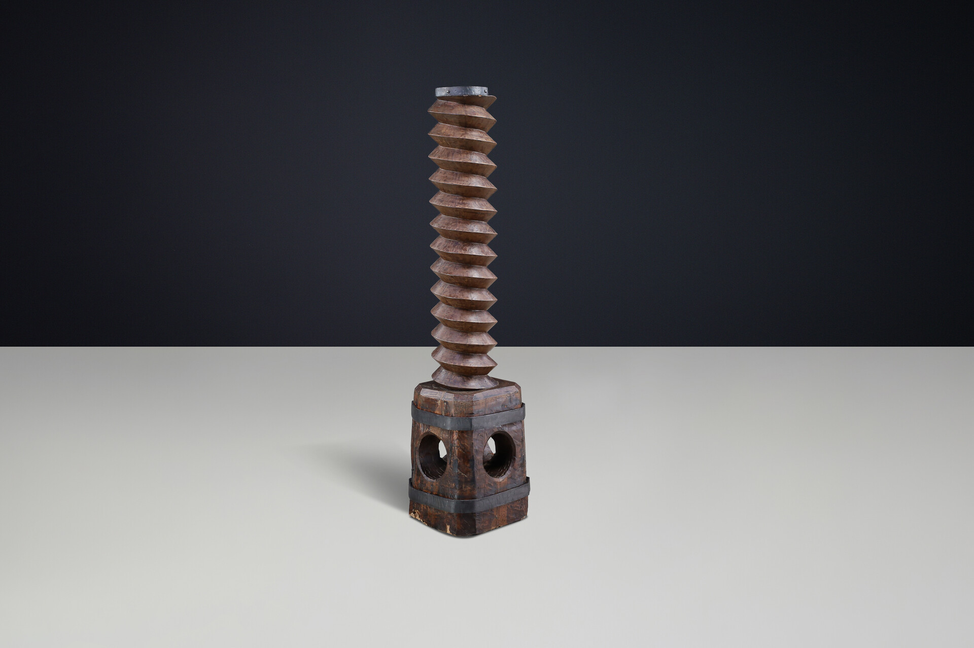 French provincial 19th Century French Grape Press Screw Pedestal with Amazing Patina 19th century