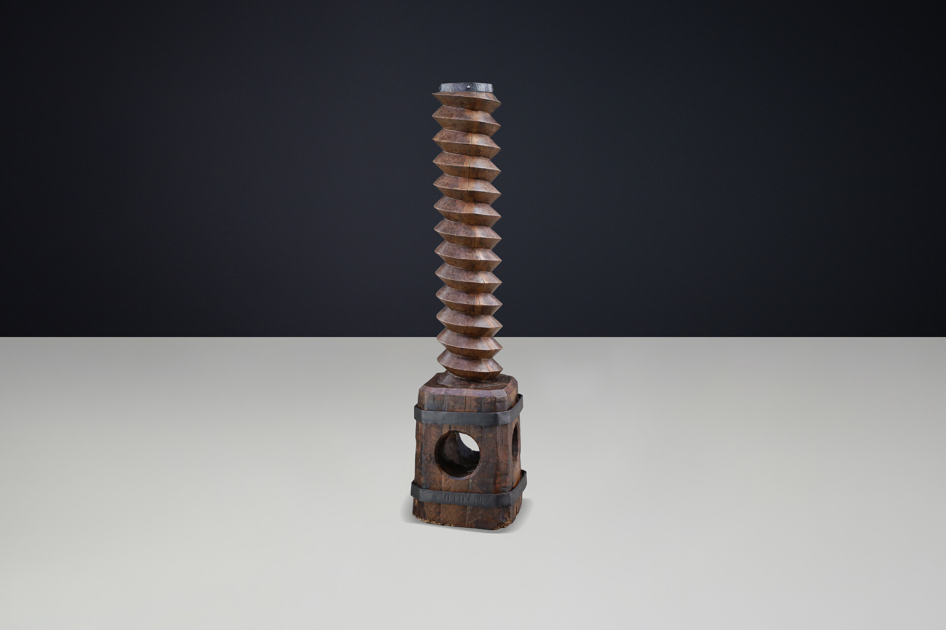 French provincial 19th Century French Grape Press Screw Pedestal with Amazing Patina 19th century