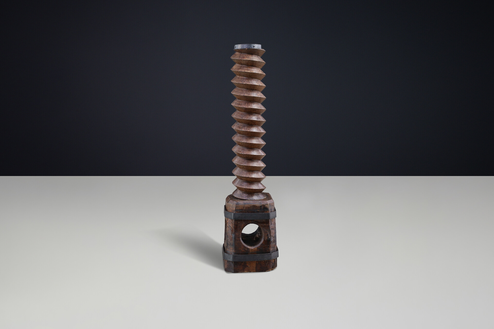 French provincial 19th Century French Grape Press Screw Pedestal with Amazing Patina 19th century