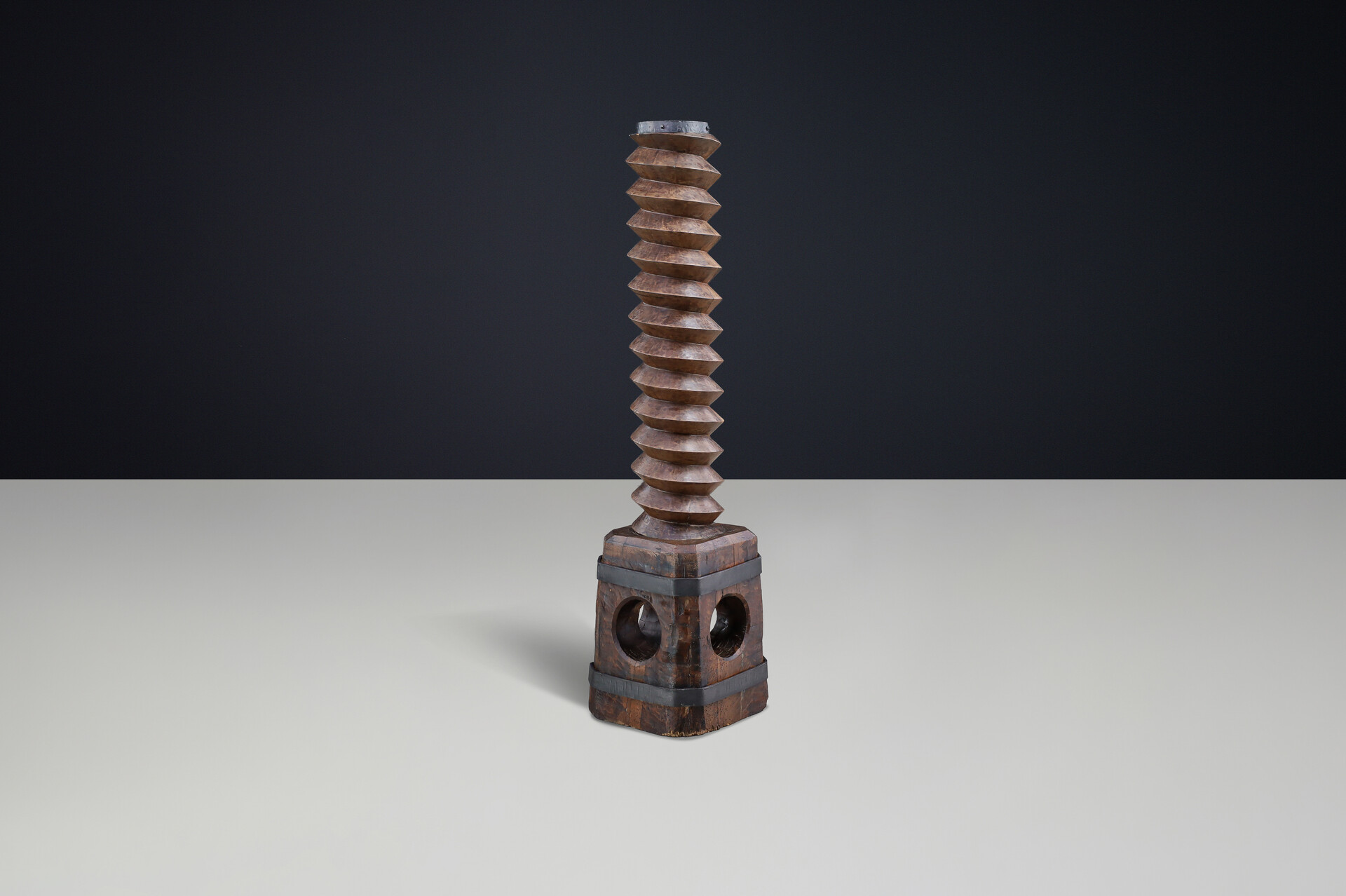 French provincial 19th Century French Grape Press Screw Pedestal with Amazing Patina 19th century