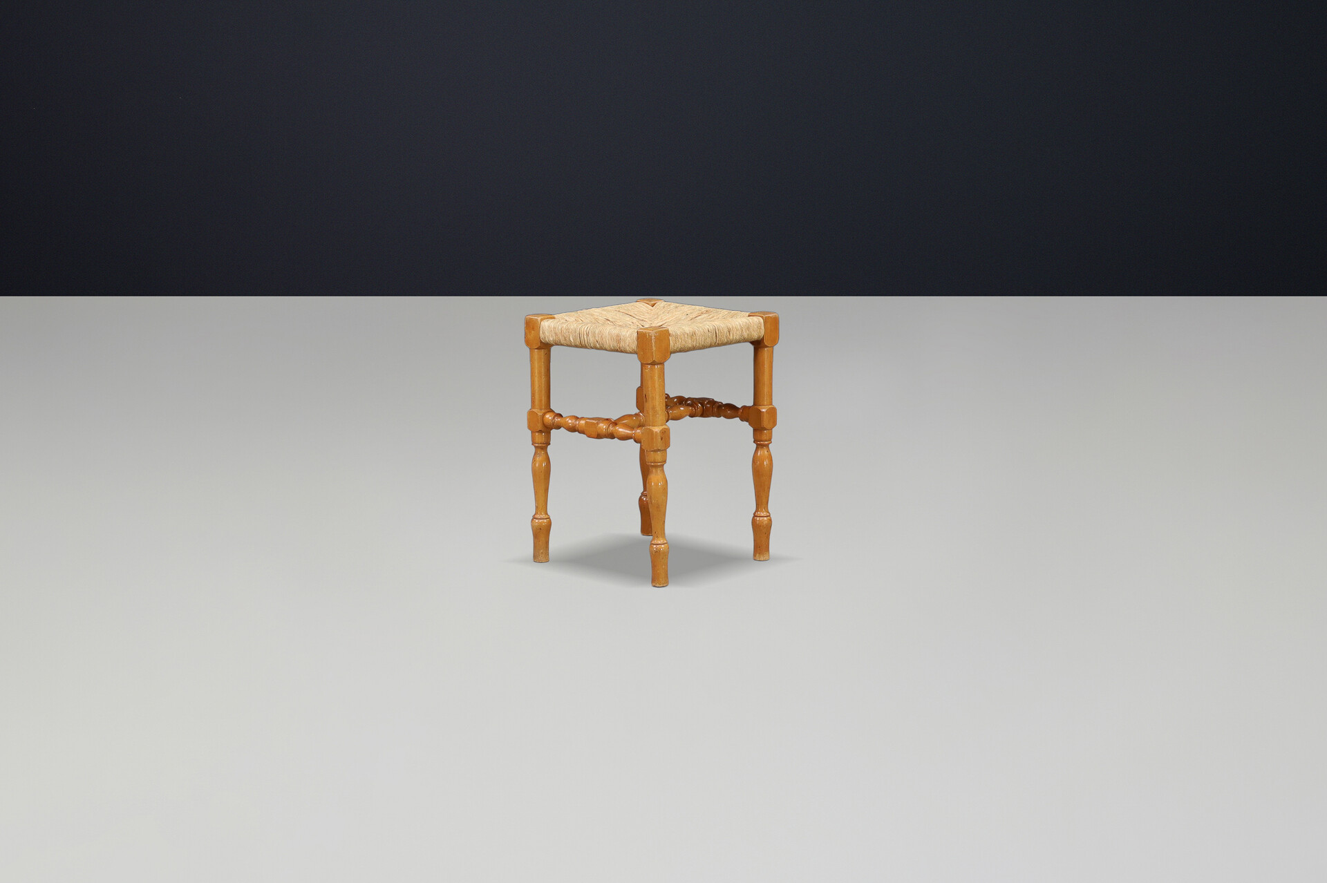 French provincial Beech and rush stool, France 1960s Mid-20th century