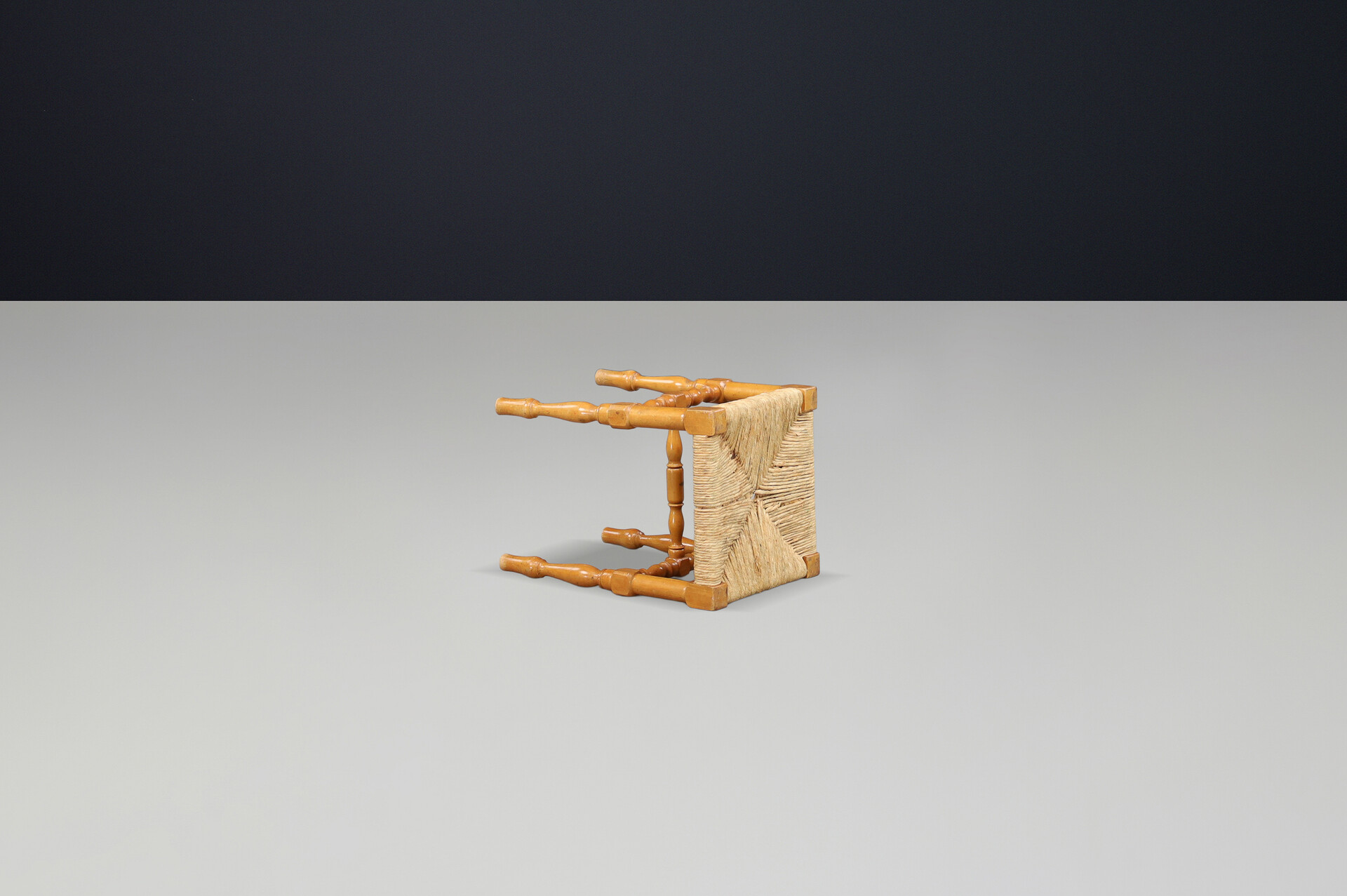 French provincial Beech and rush stool, France 1960s Mid-20th century