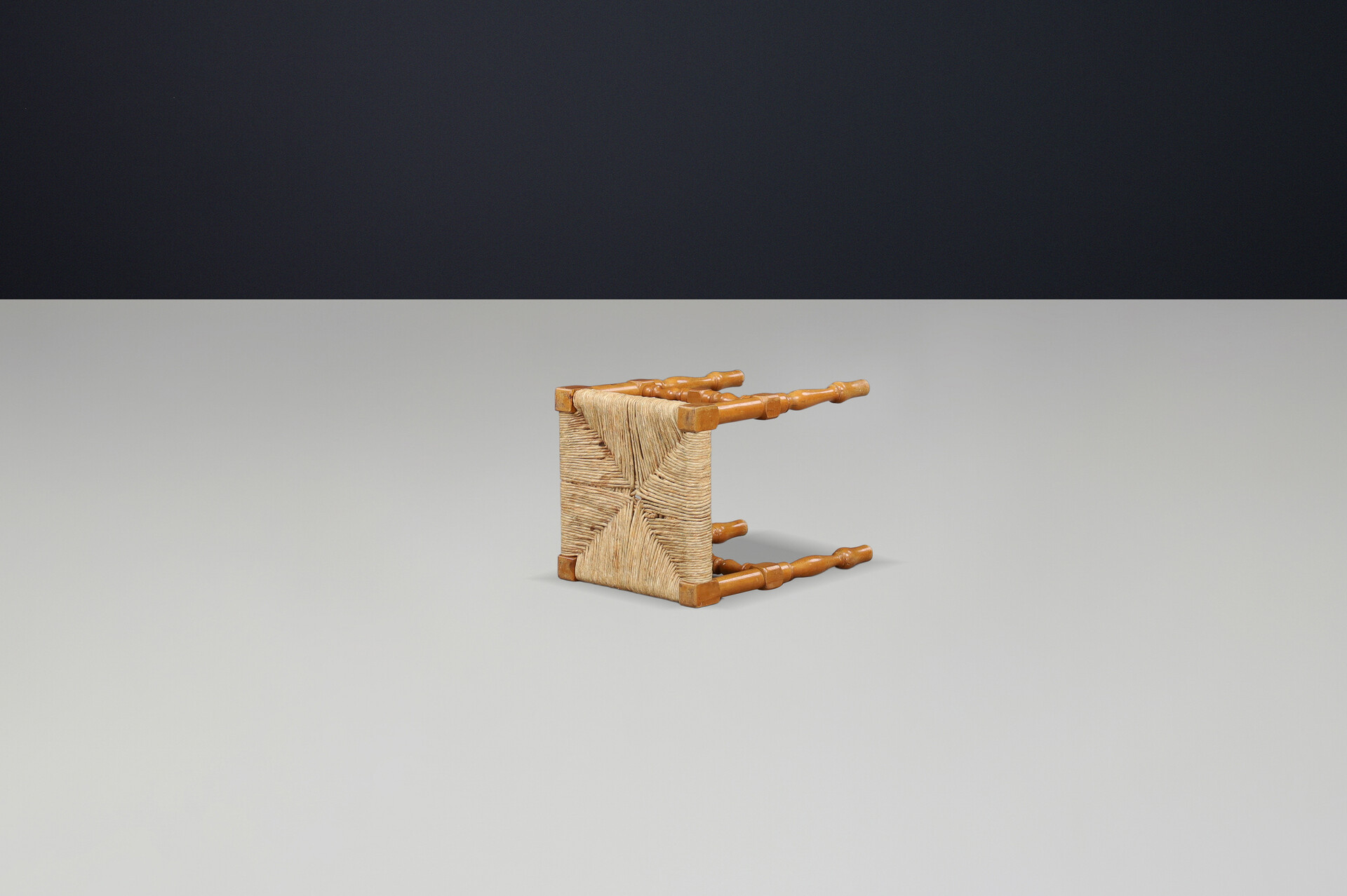 French provincial Beech and rush stool, France 1960s Mid-20th century