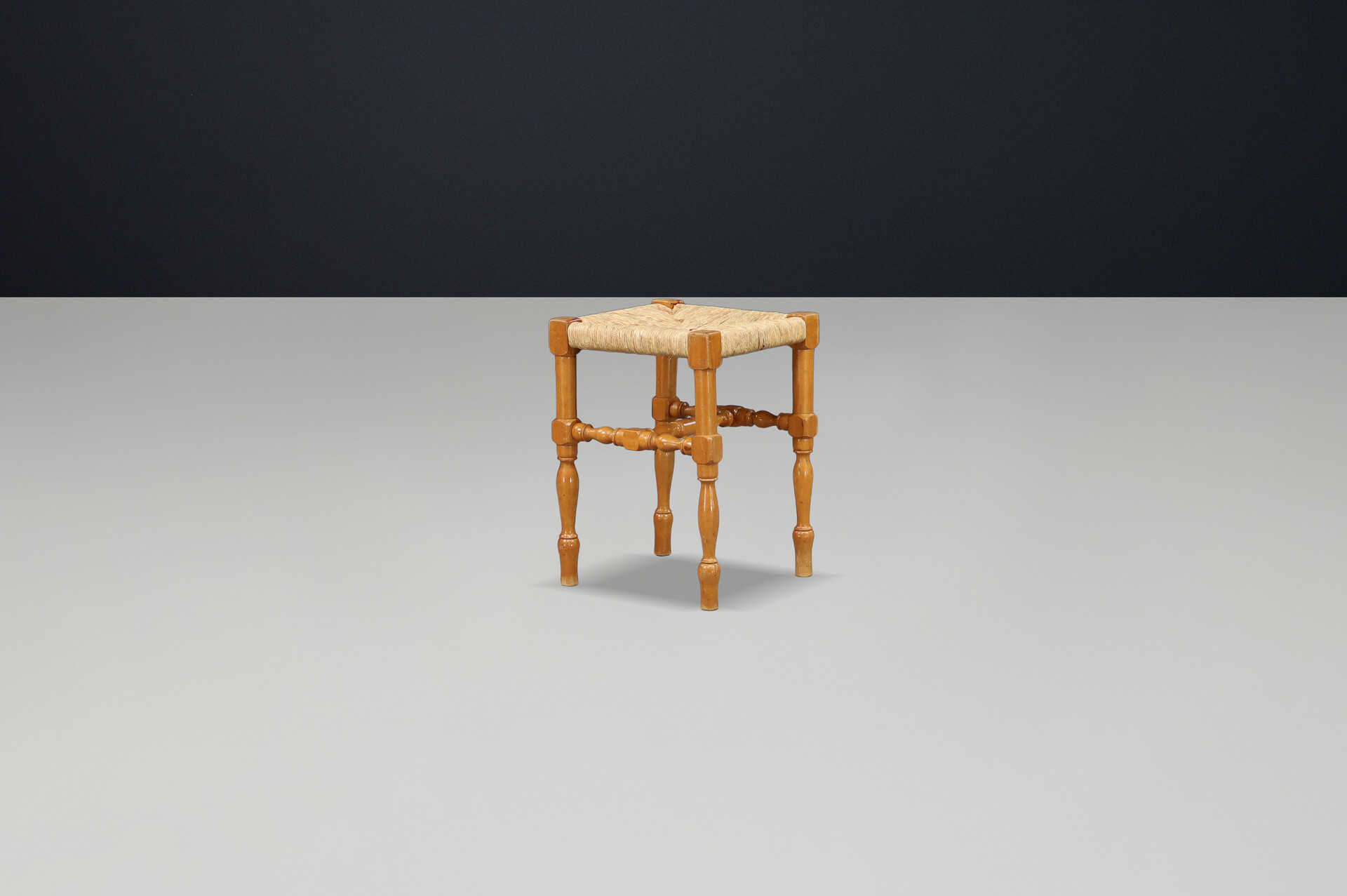 French provincial Beech and rush stool, France 1960s Mid-20th century
