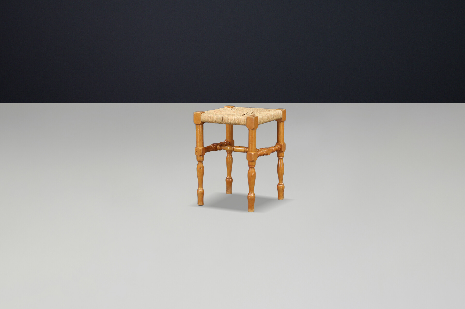 French provincial Beech and rush stool, France 1960s Mid-20th century