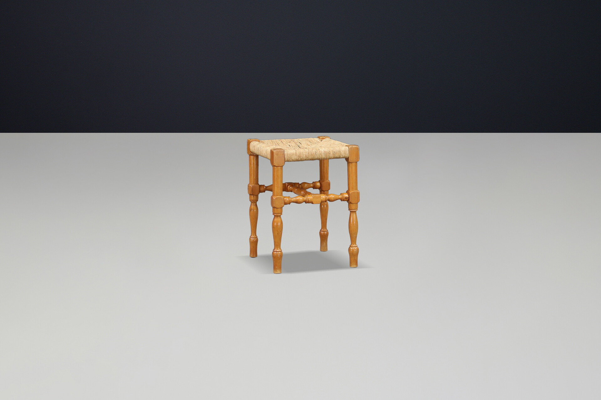 French provincial Beech and rush stool, France 1960s Mid-20th century