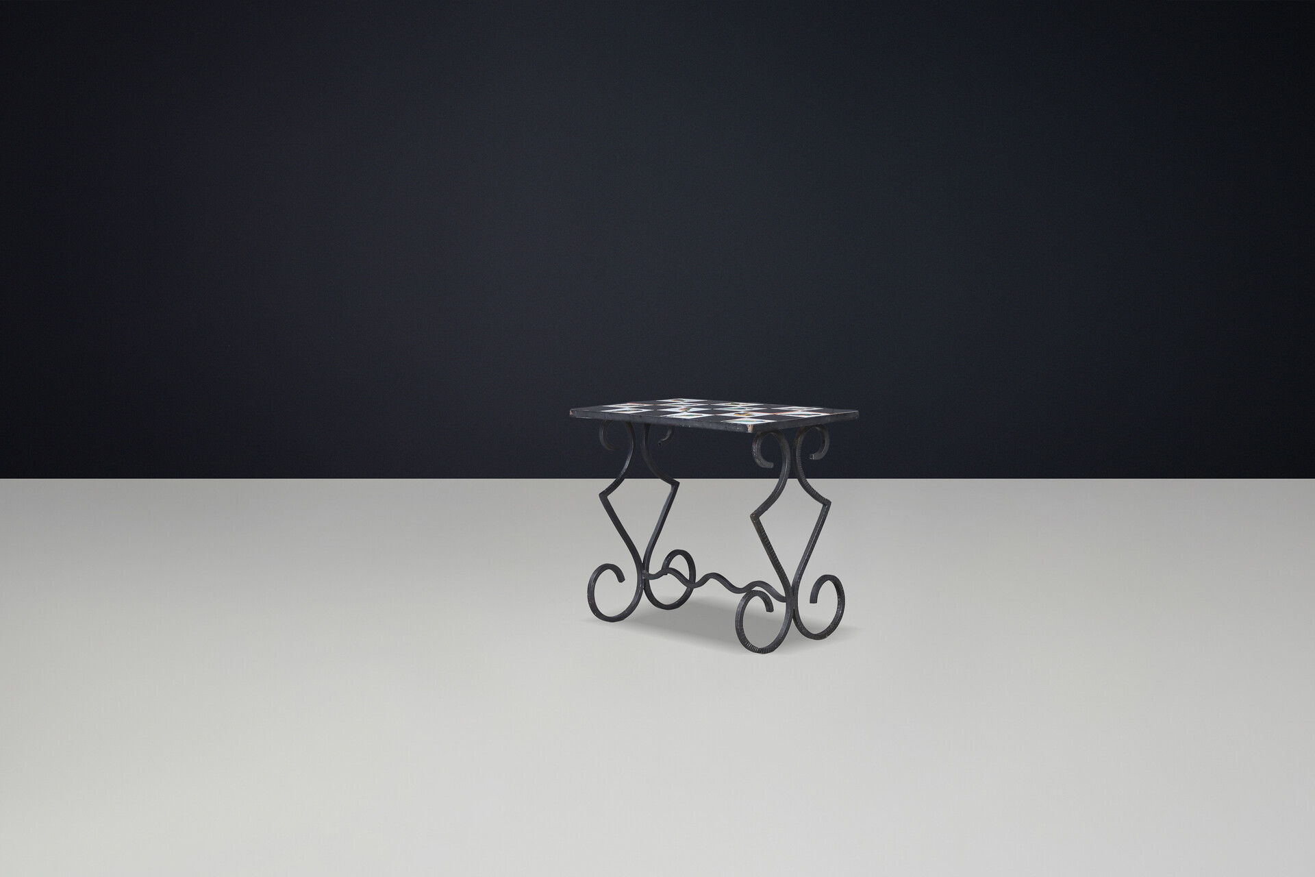 French provincial Ceramic Tile and Wrought Iron Table with Bird Motif, France 1950s Mid-20th century