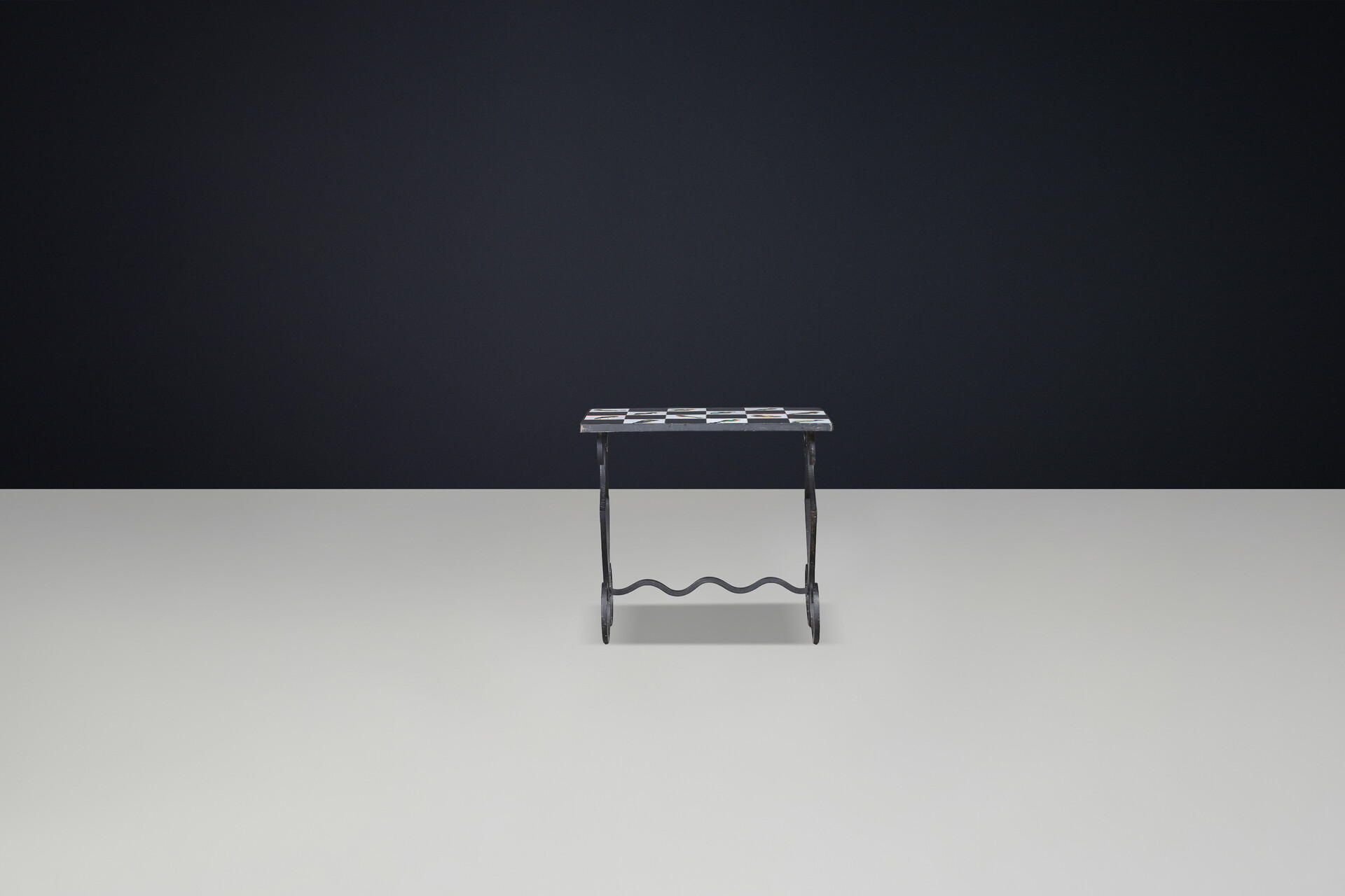 French provincial Ceramic Tile and Wrought Iron Table with Bird Motif, France 1950s Mid-20th century