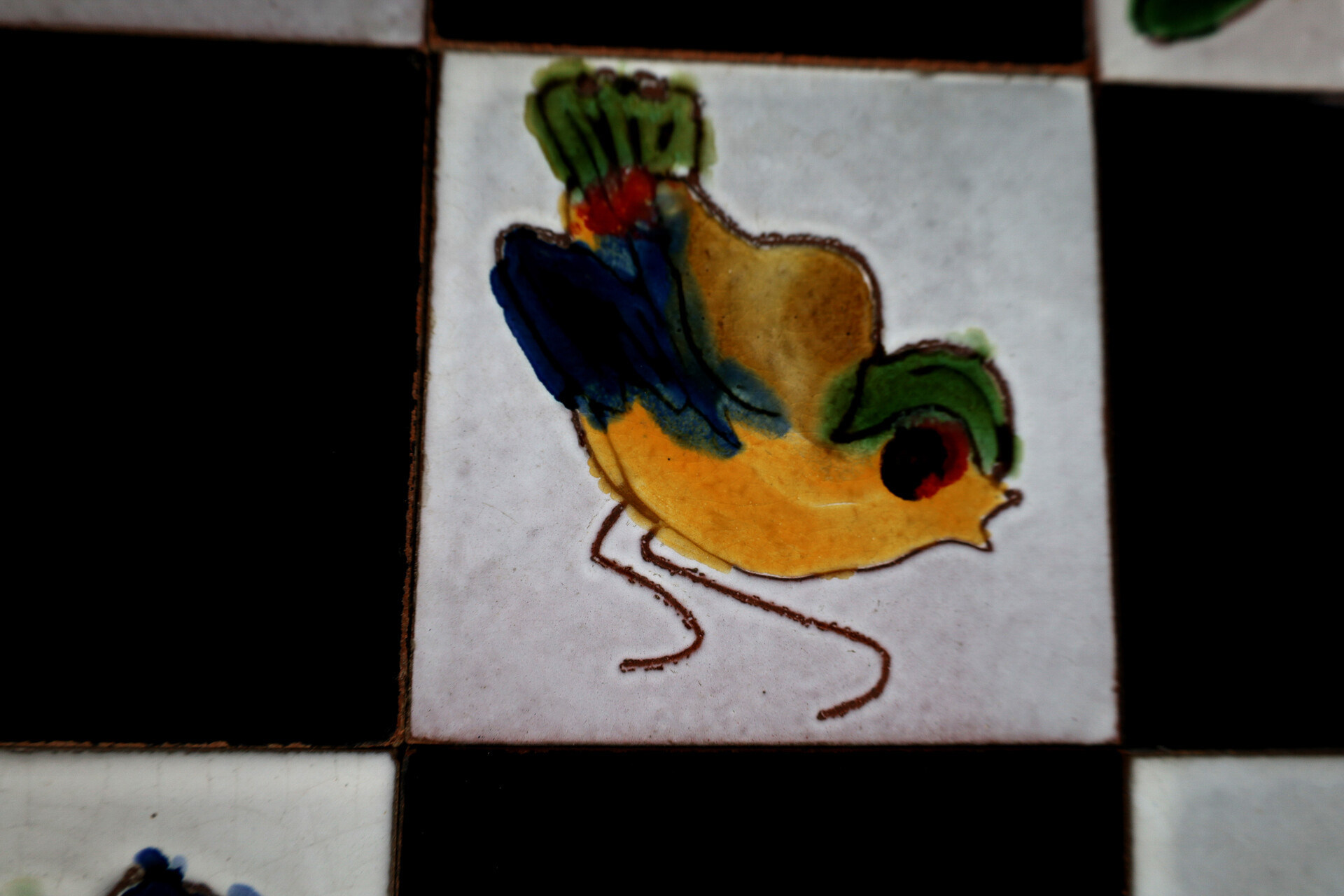 French provincial Ceramic Tile and Wrought Iron Table with Bird Motif, France 1950s Mid-20th century