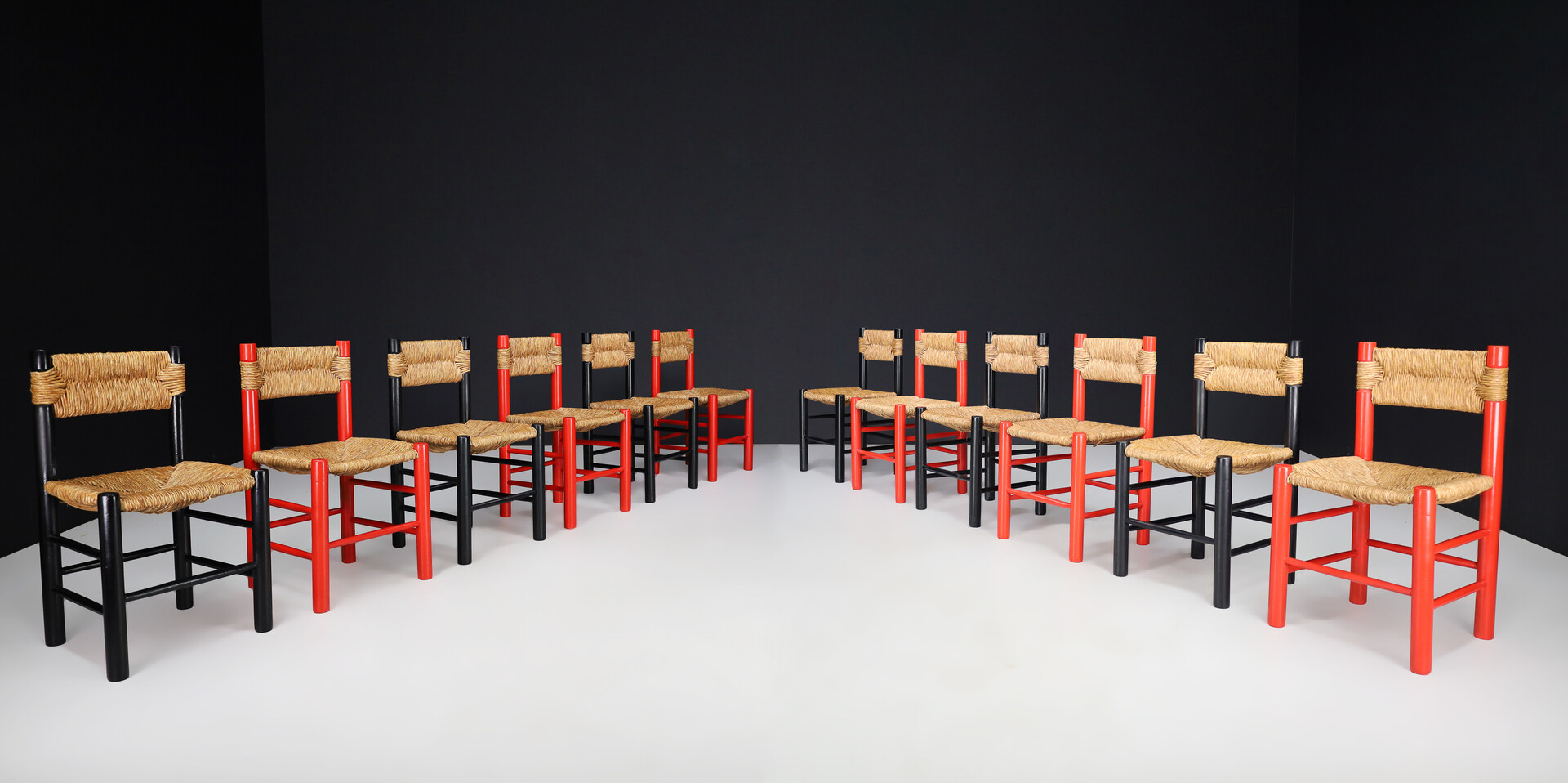 French provincial Charlotte Perriand style Dining room chairs, France 1960s Mid-20th century