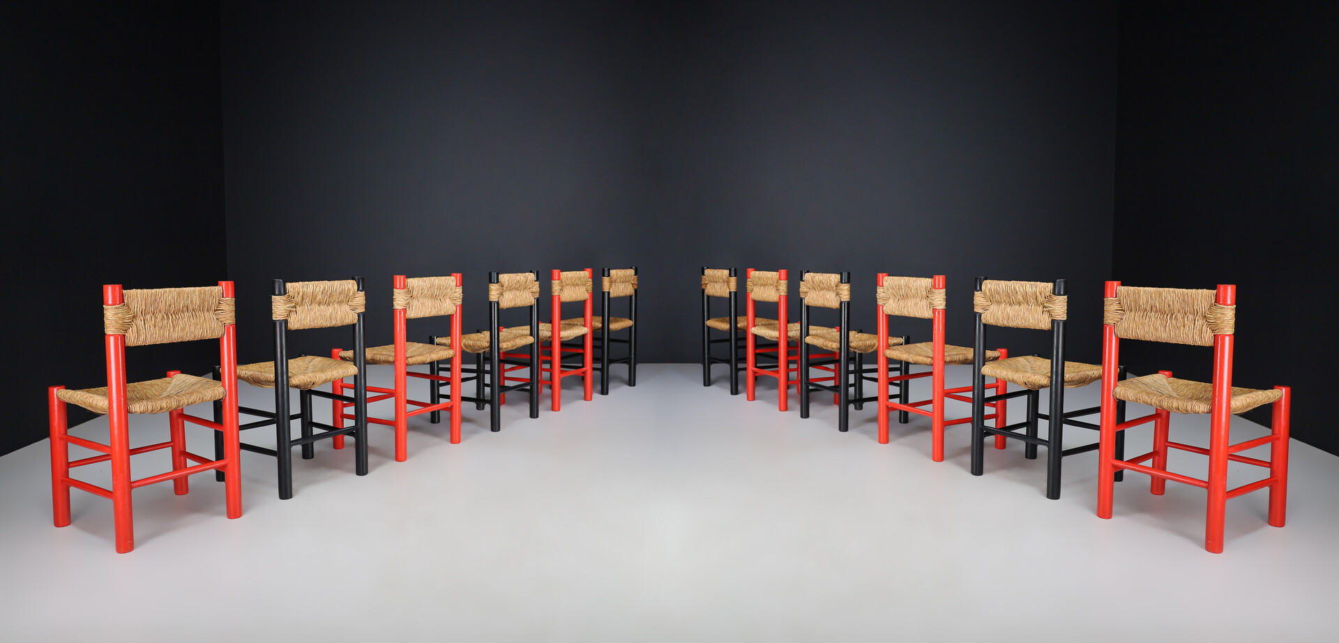 French provincial Charlotte Perriand style Dining room chairs, France 1960s Mid-20th century