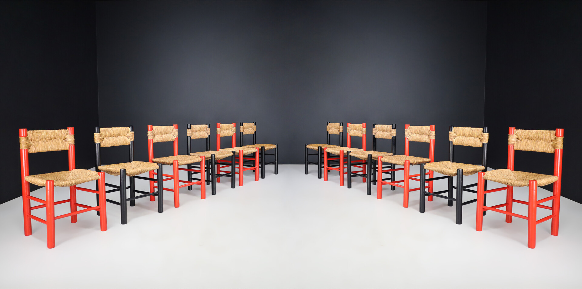 French provincial Charlotte Perriand style Dining room chairs, France 1960s Mid-20th century