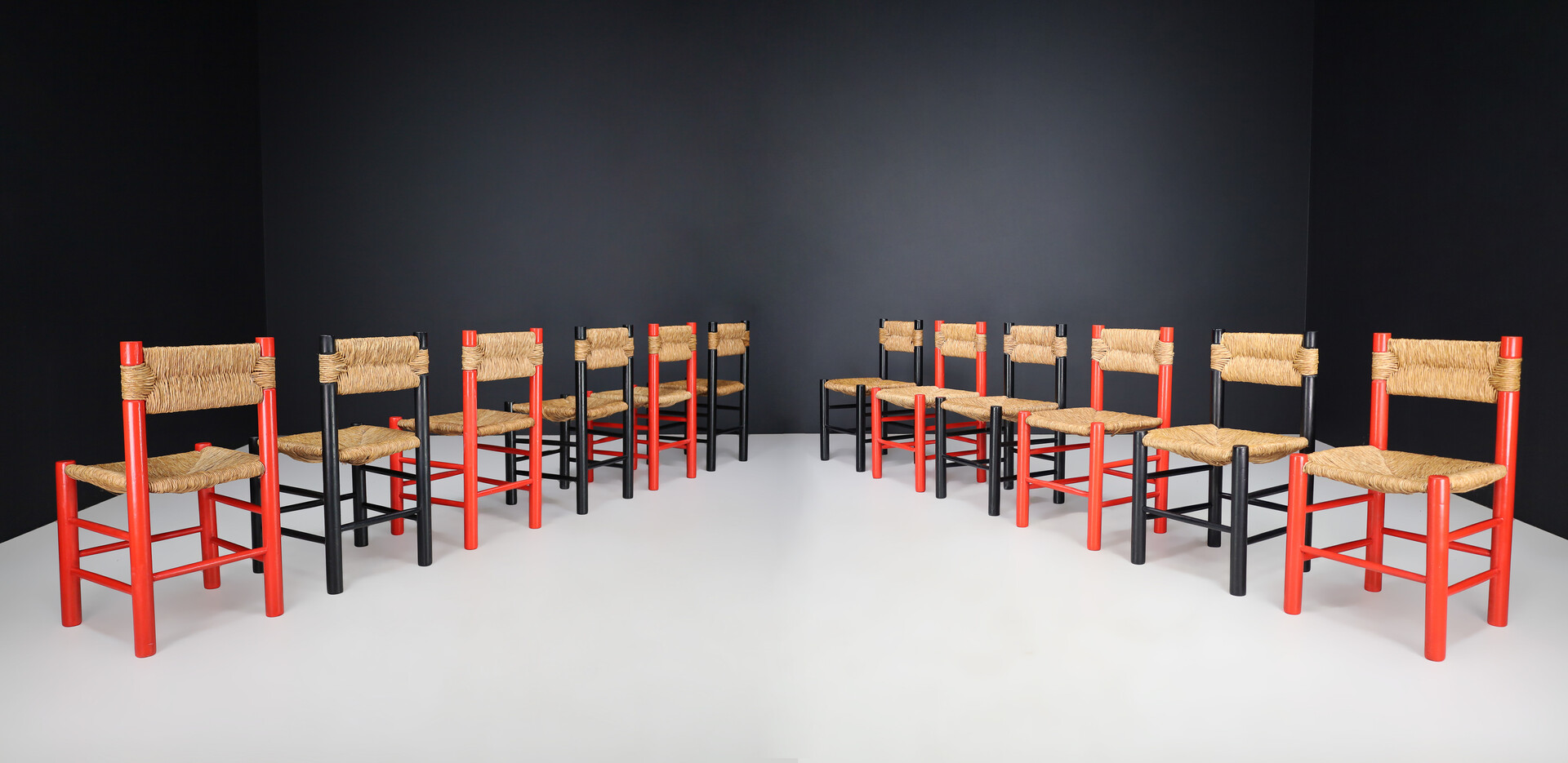 French provincial Charlotte Perriand style Dining room chairs, France 1960s Mid-20th century