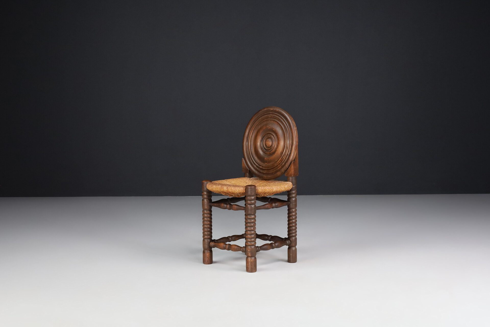 French provincial Oak and Rush Chair by Charles Duduouyt, France 1940s Mid-20th century