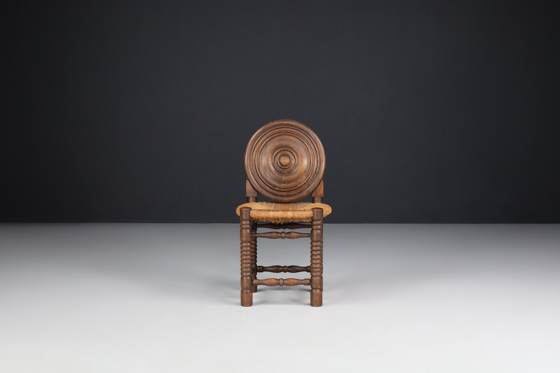 French provincial Oak and Rush Chair by Charles Duduouyt, France 1940s Mid-20th century