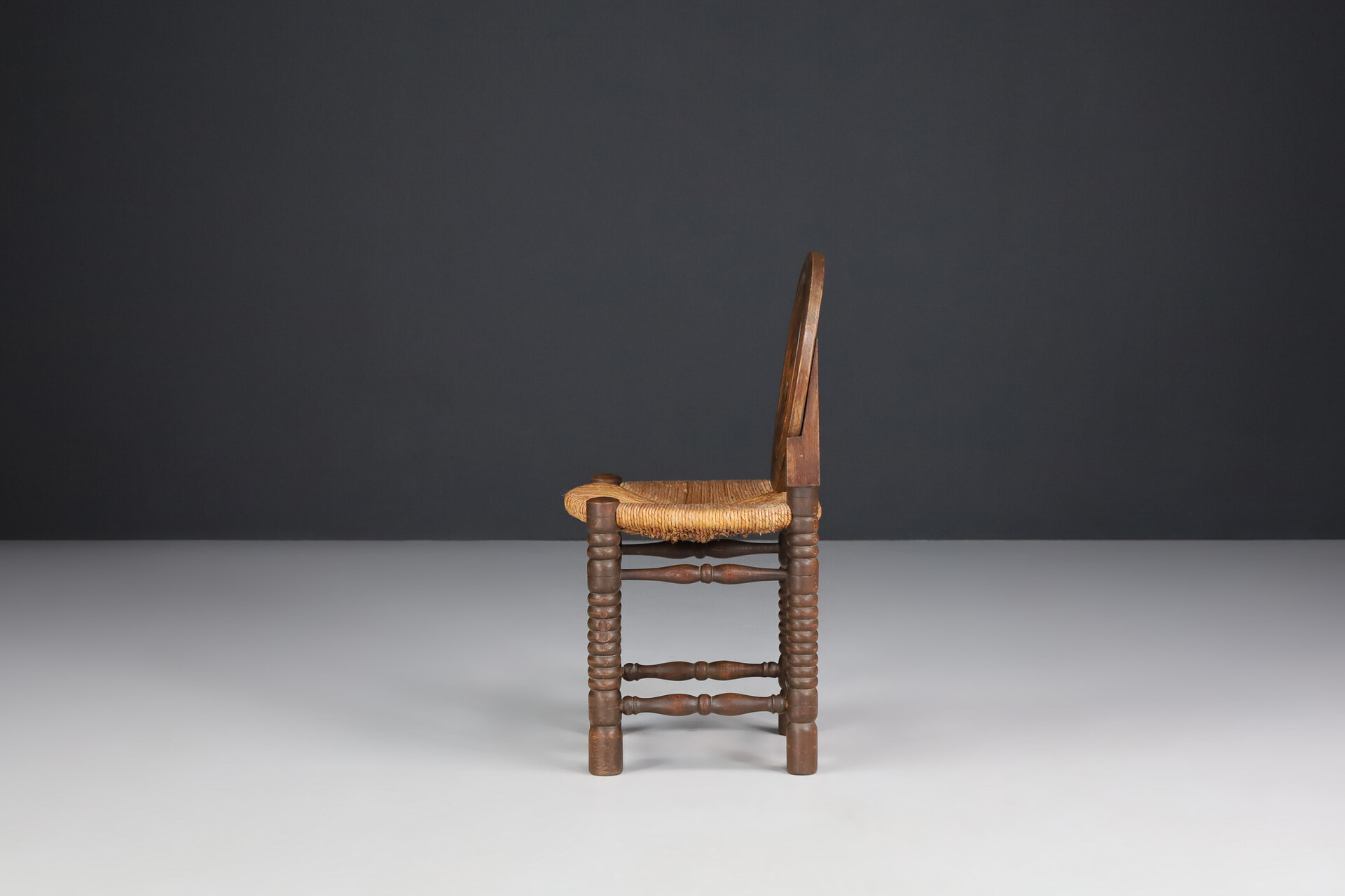 French provincial Oak and Rush Chair by Charles Duduouyt, France 1940s Mid-20th century