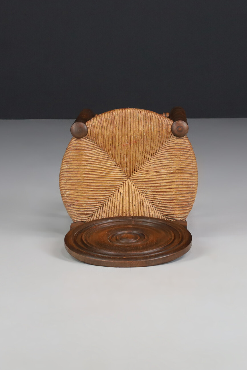 French provincial Oak and Rush Chair by Charles Duduouyt, France 1940s Mid-20th century