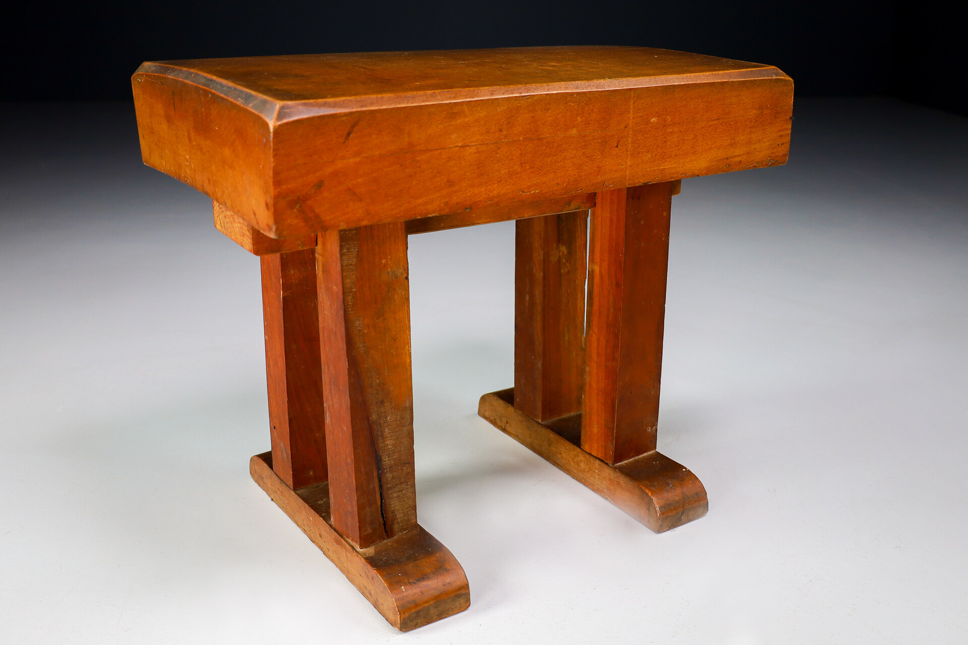 French provincial / primitive Heavy wood side table / stool France 1930s Early-20th century