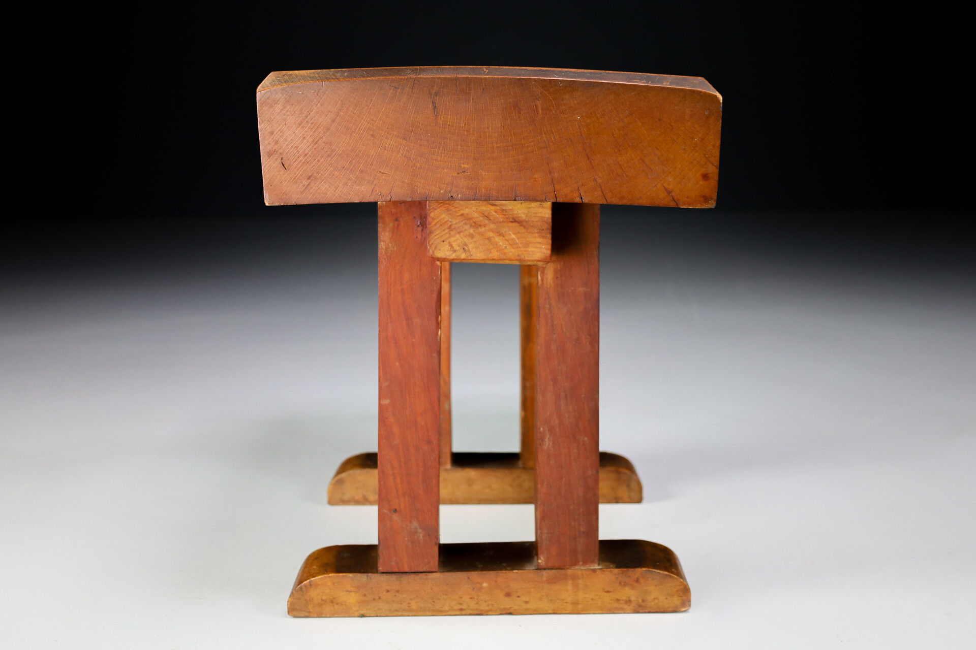 French provincial / primitive Heavy wood side table / stool France 1930s Early-20th century