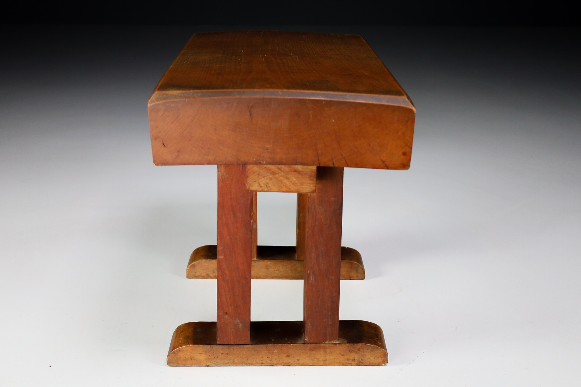 French provincial / primitive Heavy wood side table / stool France 1930s Early-20th century