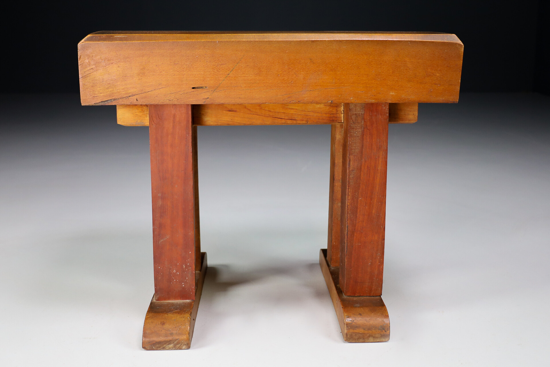 French provincial / primitive Heavy wood side table / stool France 1930s Early-20th century
