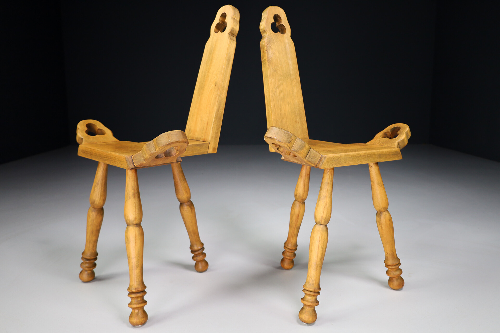 French provincial Primitive wooden chairs Set/2 , France 1950s Mid-20th century