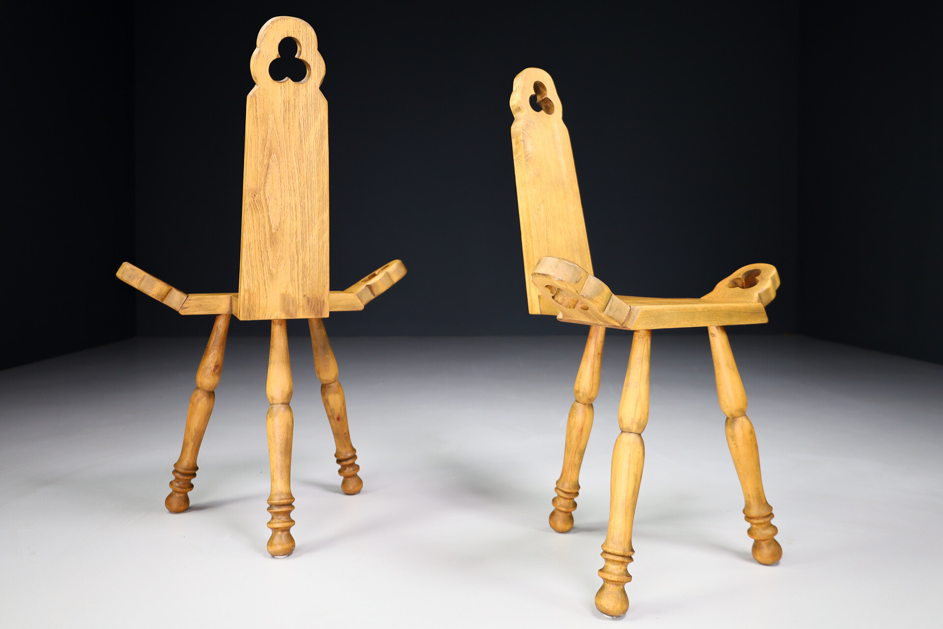 French provincial Primitive wooden chairs Set/2 , France 1950s Mid-20th century