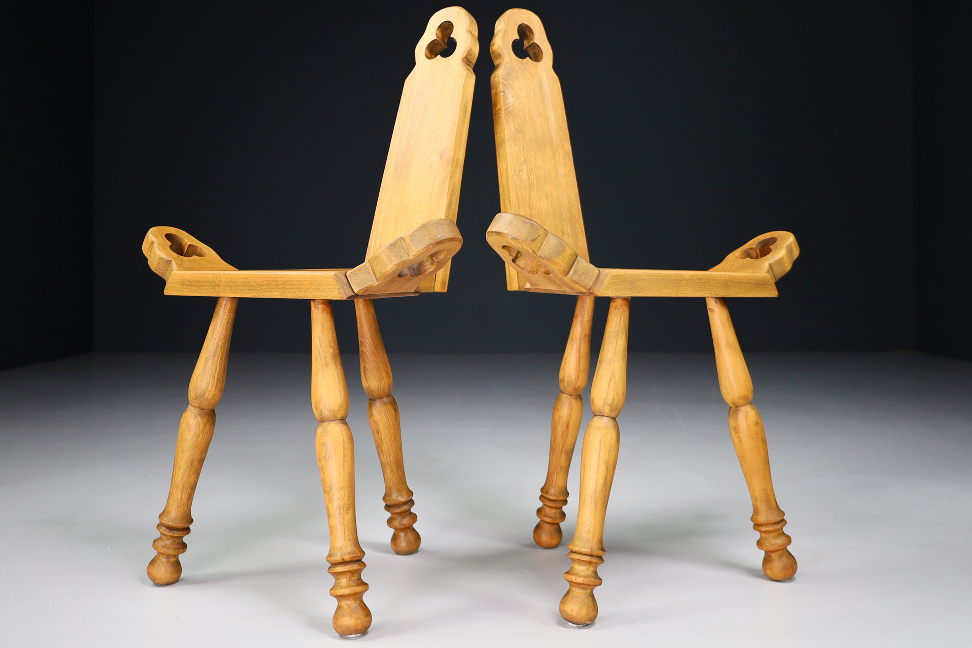 French provincial Primitive wooden chairs Set/2 , France 1950s Mid-20th century