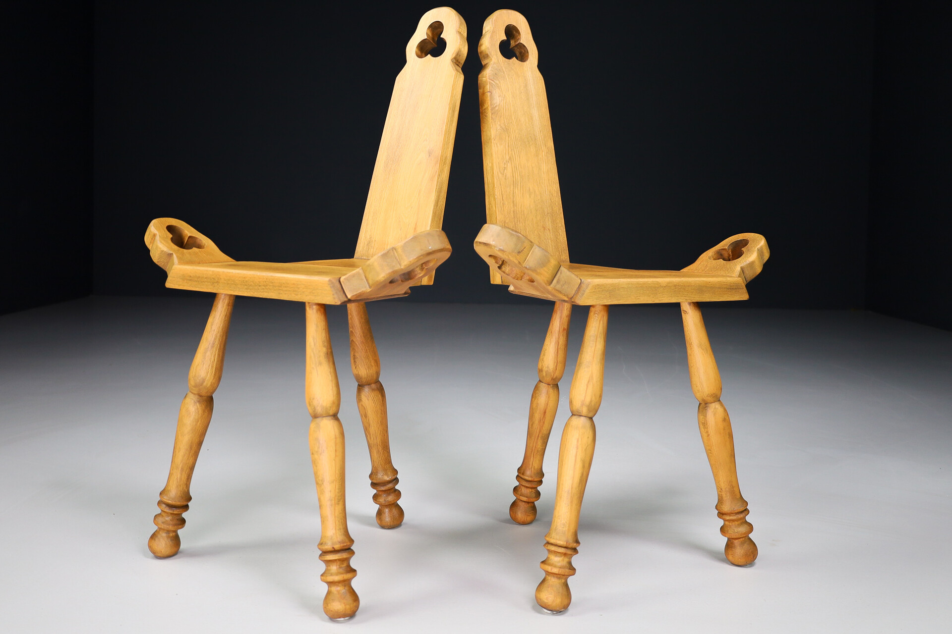 French provincial Primitive wooden chairs Set/2 , France 1950s Mid-20th century