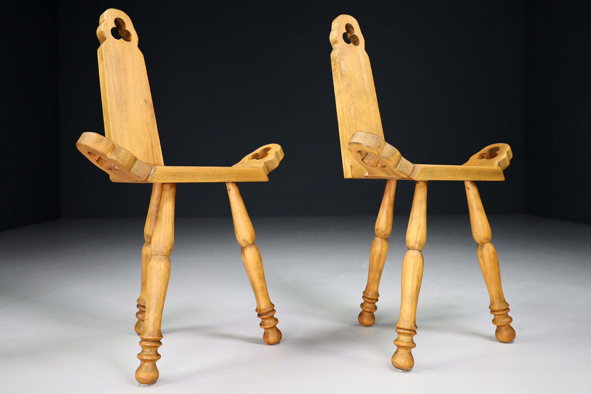 French provincial Primitive wooden chairs Set/2 , France 1950s Mid-20th century