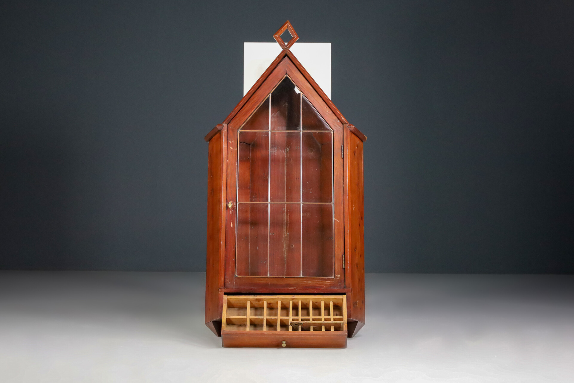 French provincial Vitrine / Cabinet / hanging cupboard on Pine and Glass France 1950s Mid-20th century