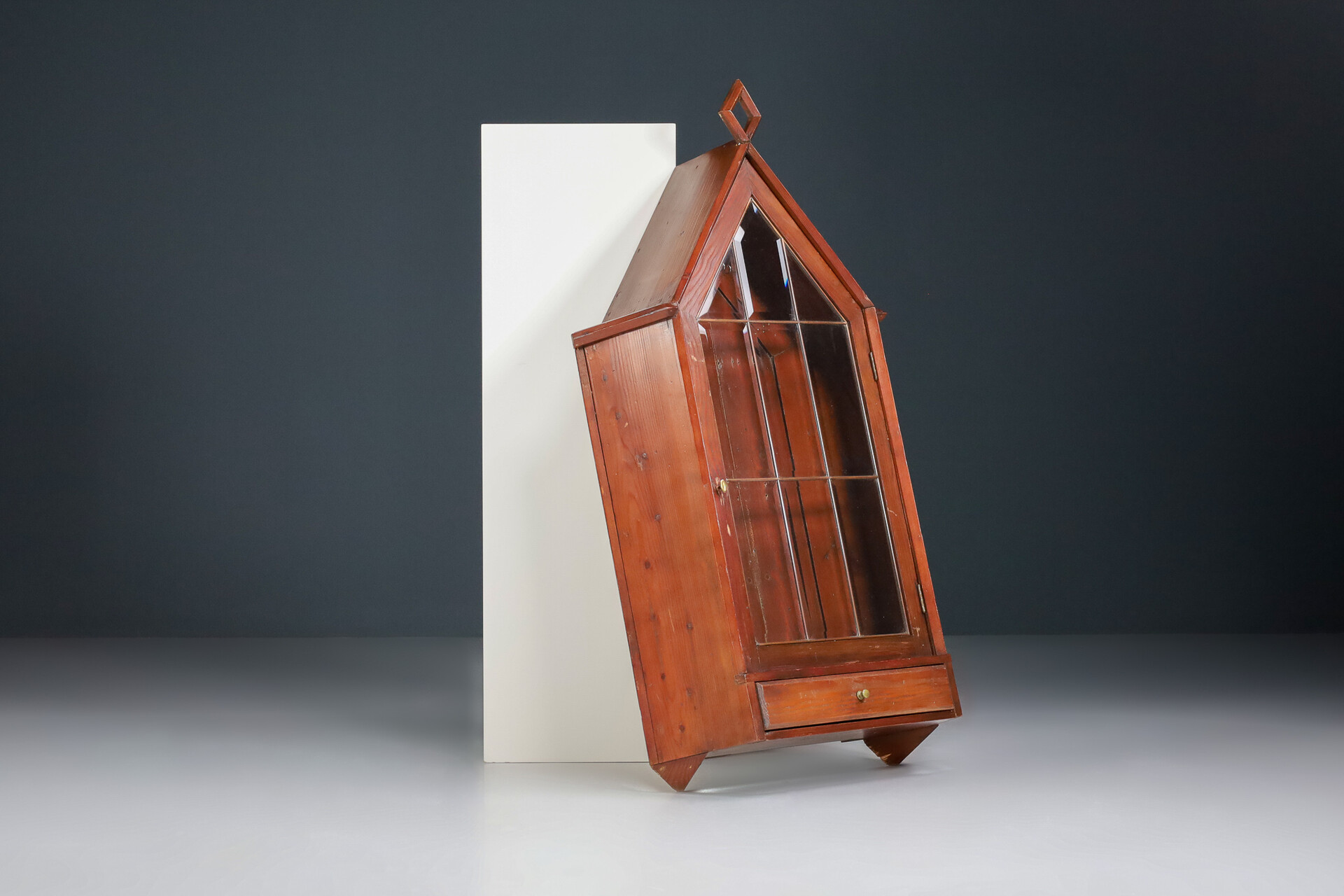 French provincial Vitrine / Cabinet / hanging cupboard on Pine and Glass France 1950s Mid-20th century