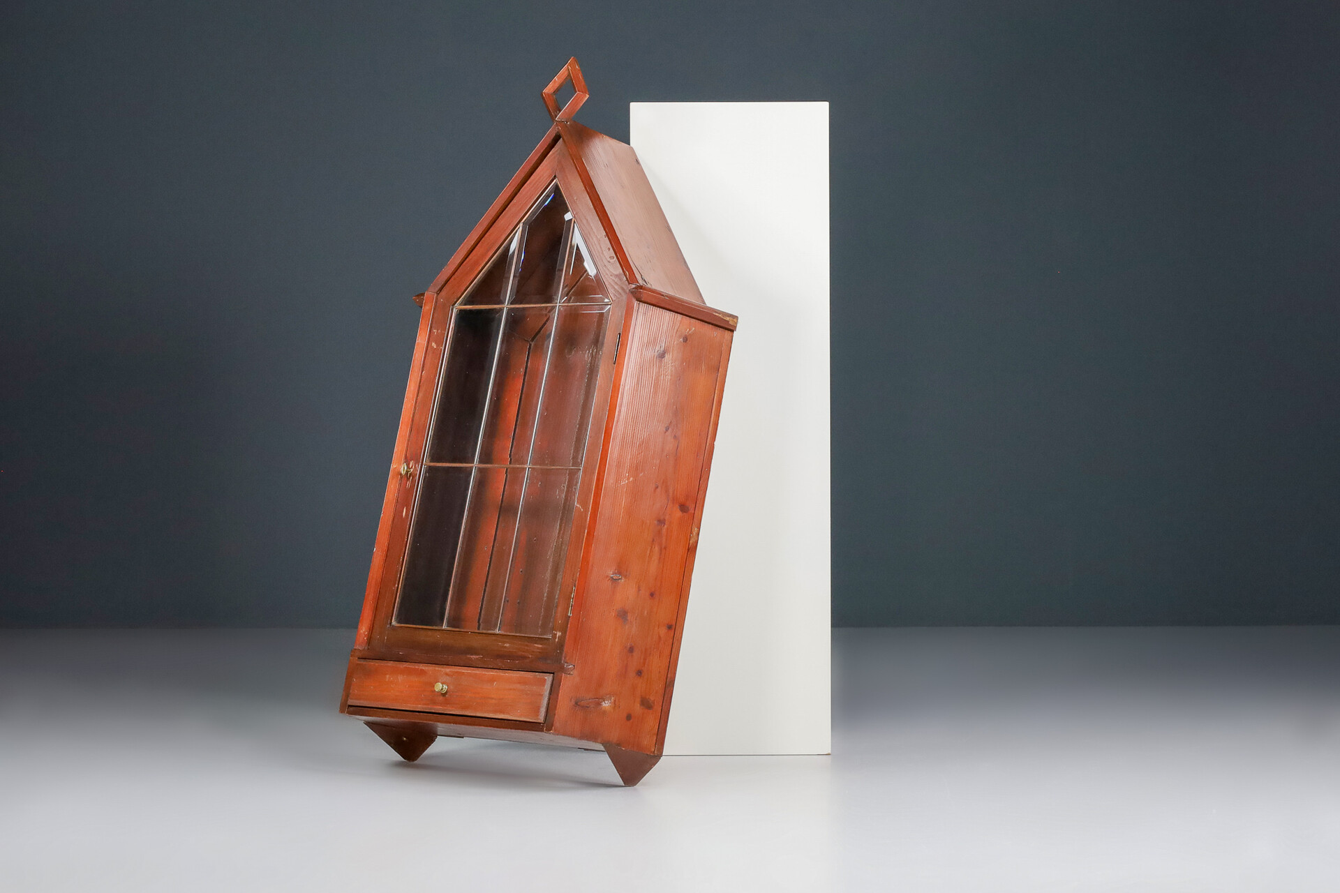 French provincial Vitrine / Cabinet / hanging cupboard on Pine and Glass France 1950s Mid-20th century