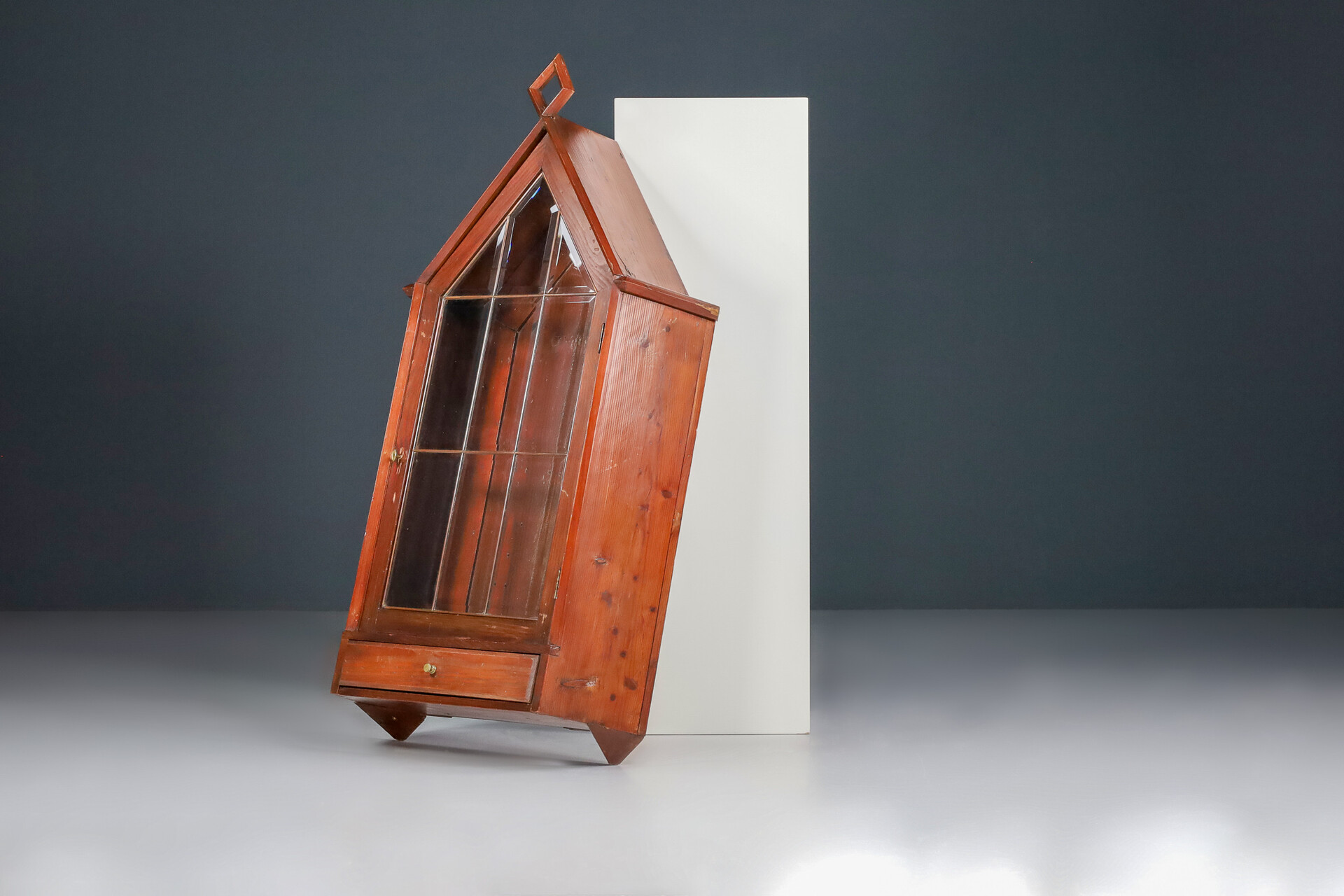 French provincial Vitrine / Cabinet / hanging cupboard on Pine and Glass France 1950s Mid-20th century